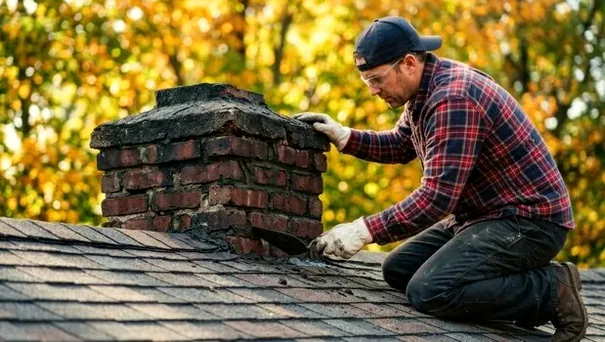 Mason repairing a chimney crown in Scotts Mill, Apex