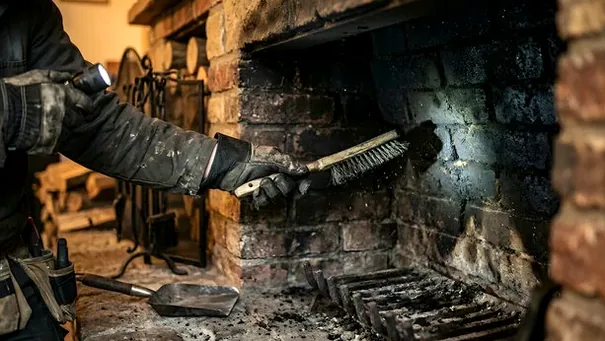 Cleaning soot from a firebox near downtown Apex